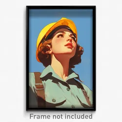 Movie Art Poster - Woman Feeling Discombobulated, Homely Hardhat (Film Print)