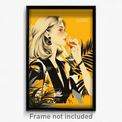 French Movie Poster - Girl Feeling Longing, Black Yellow Scarf (Art Print)