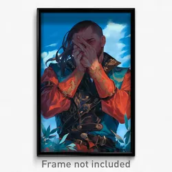Art Poster - Man Feeling Strong Wearing Bright Button Badge (Art Print)