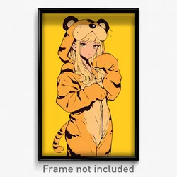 Anime Art Poster - Woman Feeling Indignant, Well Worn Tiger Costume (Print)