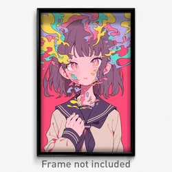 Anime Art Poster - Girl Feeling Baffled, Silver Brown Sailor Collar (Print)