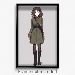Anime Art Poster - Woman Feeling Offended Wearing Aged Military Uniform (Print)