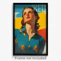 Spanish Movie Poster - Woman Feeling Strong, Quirky Blue Shirt (Spain Art Print)