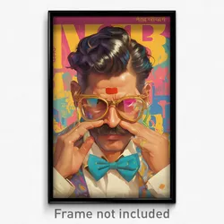 Bollywood Movie Poster - Man Feeling Grumpiness, Amusing Aqua Bowtie (Art Print)