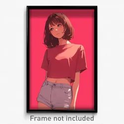 Anime Art Poster - Girl Feeling Acceptance Wearing Notable Cropped Shirt (Print)