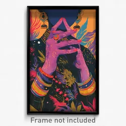 Bollywood Movie Poster - Woman Feeling Glee, Purple Pink Gloves (Art Print)