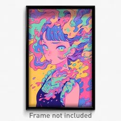 Anime Art Poster - Girl Feeling Apprehension, Multicolored Frilled (Print)