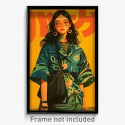 Brazilian Movie Poster - Woman Feeling Positive, Grandiose Green Bag (Art Print)