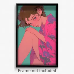 Art Poster - Boy Feeling Uncertainty Wearing Steel Pink Kimono (Art Print)