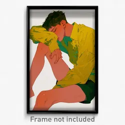 Anime Art Poster - Boy Feeling Self Caring Wearing Slim Green Sleeves (Print)
