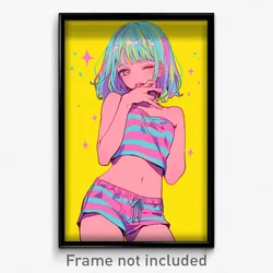 Anime Art Poster - Girl Feeling Attraction Wearing Unique Striped Shorts (Print)