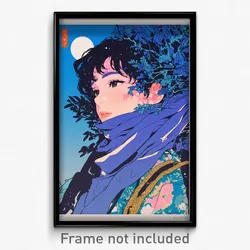 Movie Art Poster - Woman Feeling Happiness, Marvelous Blue Scarf (Film Print)