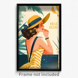 French Movie Poster - Woman Feeling Relaxed, Bright Suspenders (Art Print)