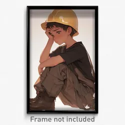Anime Art Poster - Boy Feeling Hopeless Wearing Comfortable Hardhat (Print)