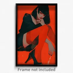 Anime Art Poster - Woman Feeling Sentimentality, Grimy Red Legwear (Print)