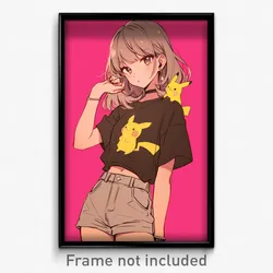 Anime Art Poster - Woman Feeling Careless Wearing Heartfelt Grey Shorts (Print)