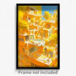 Art Poster - Yellow Anime Architecture (Psychedelic Trippy Weird 11x17 Print)