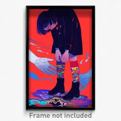 Anime Art Poster - Boy Feeling Dread Wearing Striking Red Socks (Print)