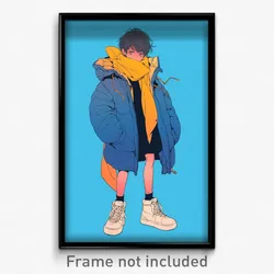 Anime Art Poster - Boy Feeling Dislike Wearing Bright Winter Coat (Print)
