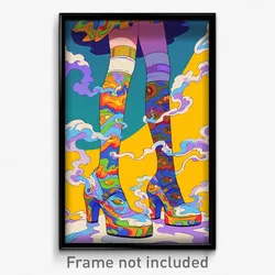Art Poster - Woman Feeling Loopy Wearing Warlike Multicolored Legwear (Print)