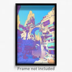 Art Poster - Mountainous Quay (Psychedelic Trippy Weird 11x17 Cartoon Print)