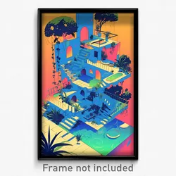 Art Poster - Clear Spanish Architecture (Psychedelic Trippy Weird 11x17 Print)