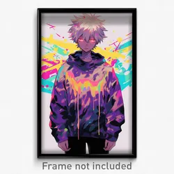 Anime Art Poster - Boy Feeling Calmness Wearing Silver Purple Sweater (Print)