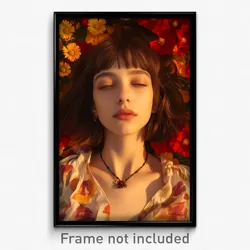 Art Poster - Woman Feeling Homesickness, Bumpy Flower Necklace (Art Print)