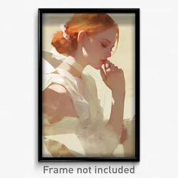 Movie Art Poster - Girl Feeling Content, Gripping White Scrunchie (Film Print)
