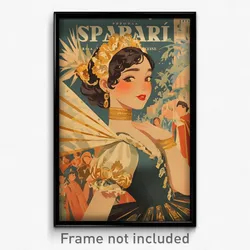 Spanish Movie Poster - Girl Feeling Hospitable, Golden Ribbon Trim (Art Print)