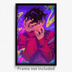 Anime Art Poster - Boy Feeling Aversion Wearing Purple Red Sweater (Print)