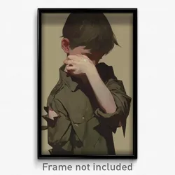 Art Poster - Boy Feeling Shy Wearing Small Asymmetrical Sleeves (Art Print)
