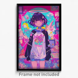 Anime Art Poster - Girl Feeling Pensiveness, Accomplished Raglan Sleeves (Print)