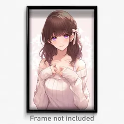 Anime Art Poster - Woman Feeling Anticipation, Feminine White Ribbon (Print)