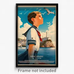 Greek Movie Poster - Boy Feeling Eagerness, Blue Red Sailor Collar (Art Print)