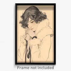 Art Poster - Boy Feeling Shy Wearing Illustrious Fur Trimmed Dress (Art Print)
