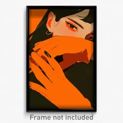 Anime Art Poster - Woman Feeling Attentiveness, Extra Large Orange Gloves
