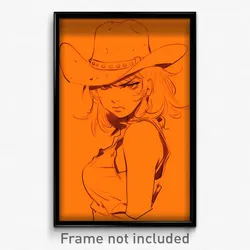 Anime Art Poster - Woman Feeling Insulted Wearing Orange Cowboy Hat (Print)