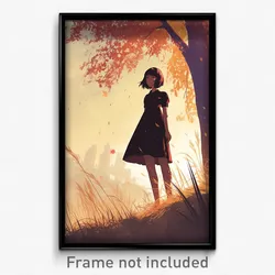 Art Poster - Girl Feeling Thankful Wearing Orderly Two Tone Dress (Art Print)