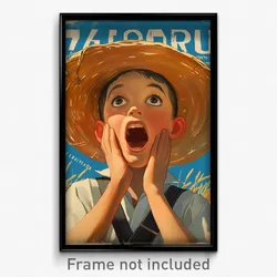 Greek Movie Poster - Boy Feeling Excitement, Webbed Straw Hat (Greece Art Print)