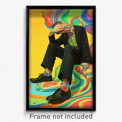 Art Poster - Man Feeling Claustrophobic Wearing Quirky Black Footwear (Print)