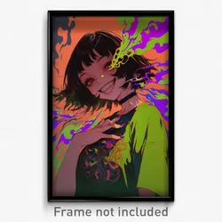 Anime Art Poster - Girl Feeling Grinning Wearing Original Green Shirt (Print)