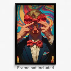 Art Poster - Man Feeling Self Confident Wearing Fabulous Red Bow (Print)