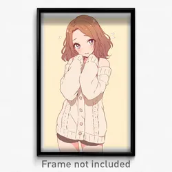 Anime Art Poster - Girl Feeling Agitation Wearing Thin White Cardigan (Print)
