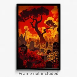 Hebrew Movie Poster - Leafy Cemetery (Israel Psychedelic Art Retro Film Print)