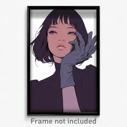 Art Poster - Girl Feeling Dazed Wearing Warped Grey Gloves (Art Print)
