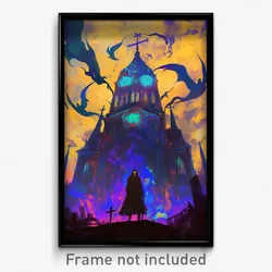Art Poster - Shadowy Church (Psychedelic Trippy Weird 11x17 Cartoon Print)