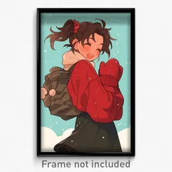 Anime Art Poster - Girl Feeling Stuck Wearing Fresh Red Mittens (Print)