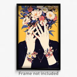Anime Art Poster - Woman Feeling Uncertainty, Complex Flower Bracelet (Print)