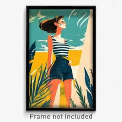 French Movie Poster - Woman Feeling Longing, Steel Striped Shorts (Art Print)